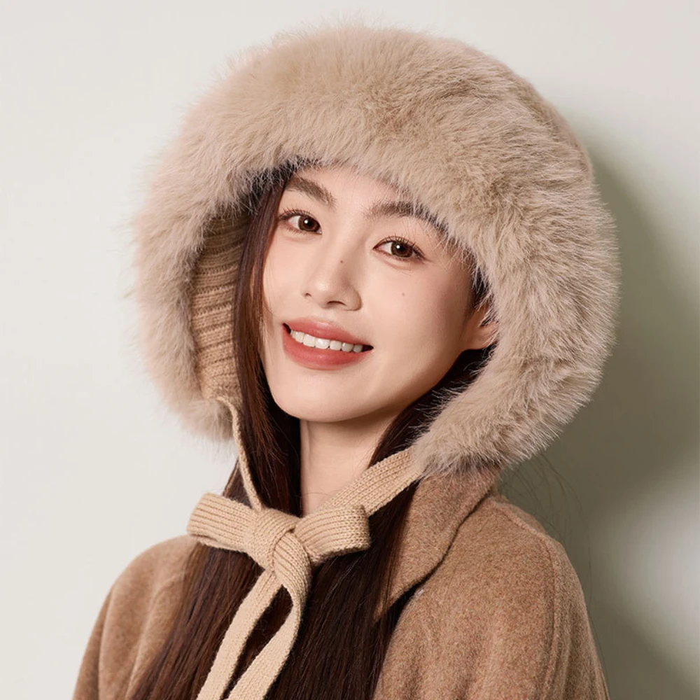 

HT4917 Knitted Hat New Thick Warm Winter Russian Hat Women Windproof Fluffy Fur Hat Lady Skullies Beanies Female Ski Earflap Cap