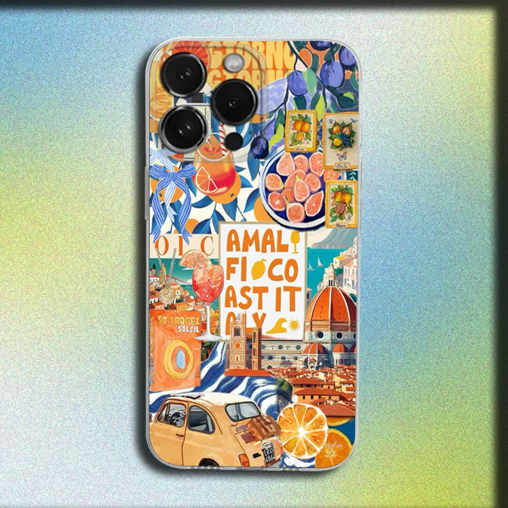 حافظة هاتف Ocean Wine Glass Lemon Ltaly Fuit لهاتف iPhone 16,15,14,13,12,11 Plus، Pro، Max، XR، XS، Plus، SE، غطاء ناعم شفاف صغير