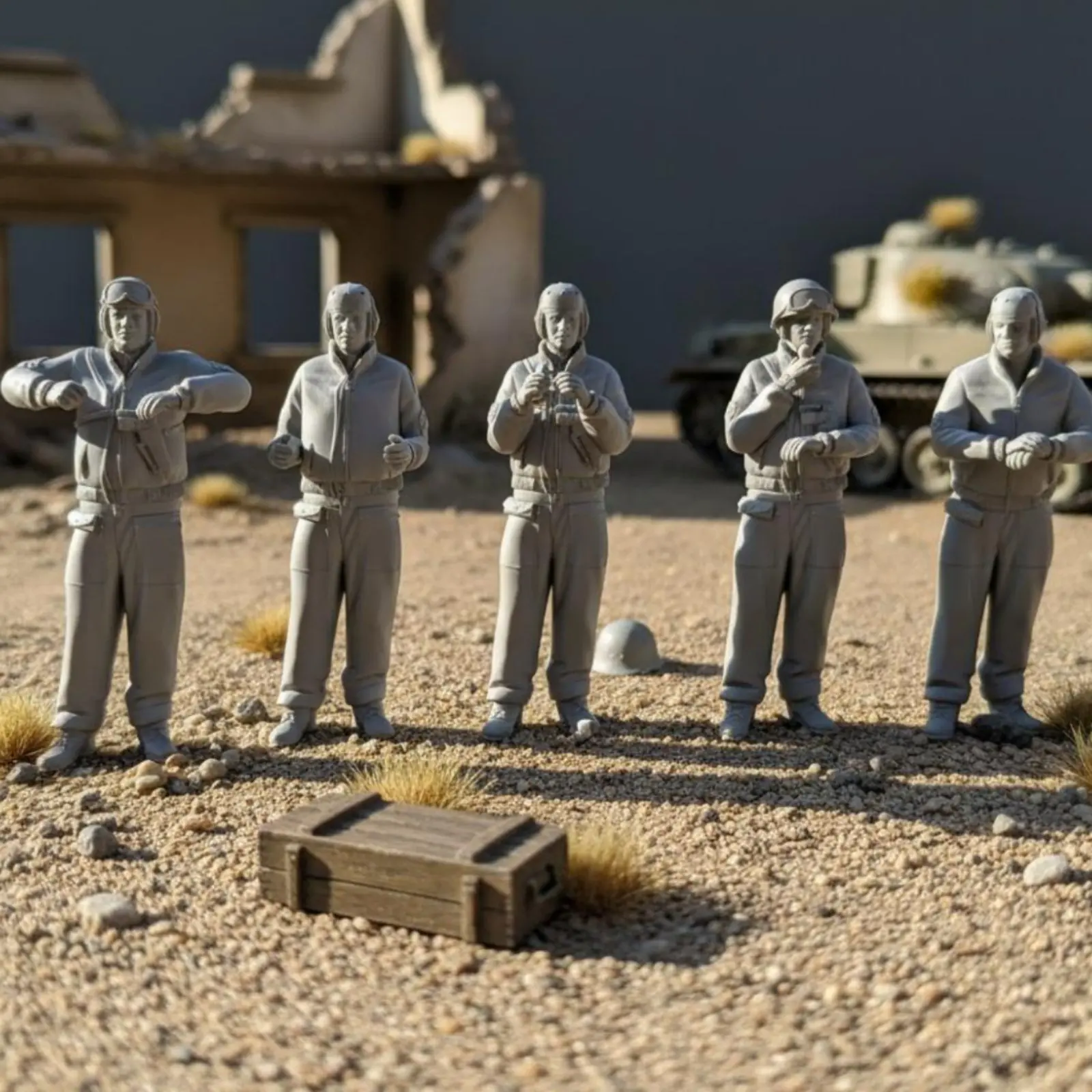 5 Pieces WW2 American Tanker Figure High Intricacy Unpainted Armored Vehicle Crew Figure Set Three-Dimensional Printed Combatant