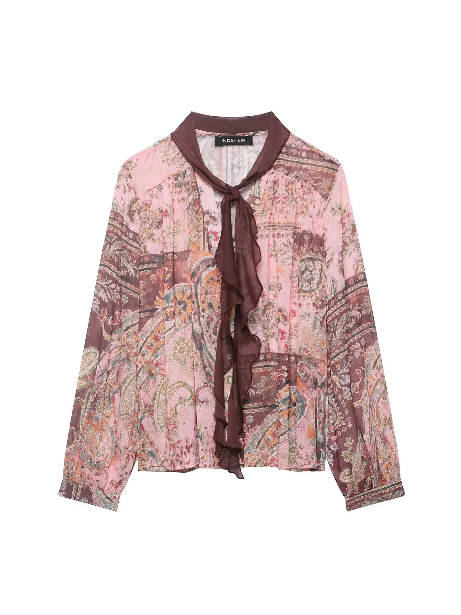 

Women's Pink Floral Print Shirts Blouses Y2k Vintage 2000s Aesthetic Elegant Long Sleeve Bow Shirt For Women Clothes Spring 2026