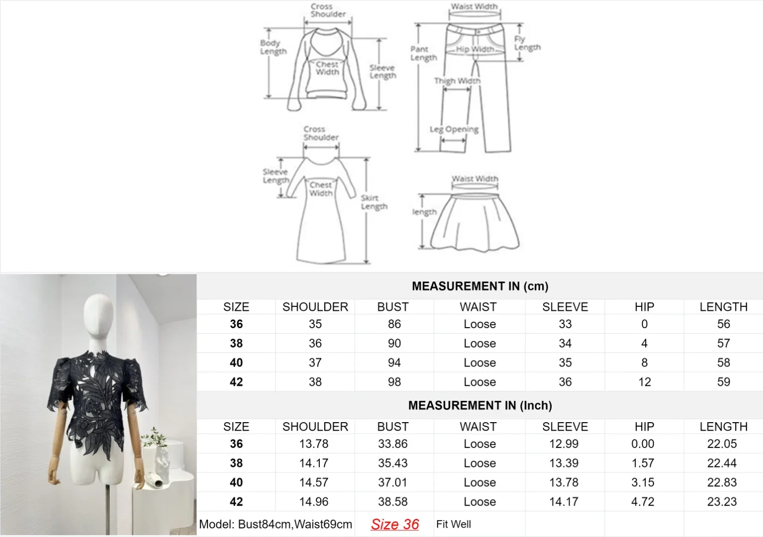 2024 New Summer Fashionable Black Embroidery Hollow Out Short Sleeve Women All-matching White Blouse Tops