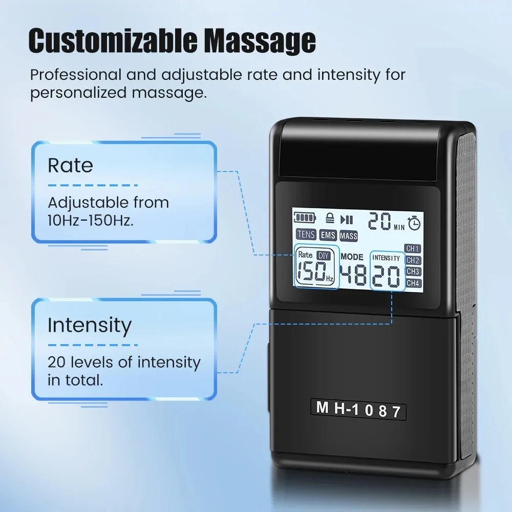 Rechargeable TENS EMS Muscle Stimulator Machine 4 Output Channel 48 Massage Modes Electric Pulse Physiotherapy Device