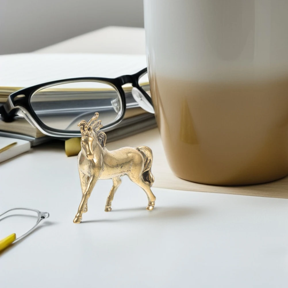 

2pcs Copper Horse Statue Mini Vintage Animal Sculpture Desktop Home Office Decor Wealth Success Feng Shui Ornament Small Metal