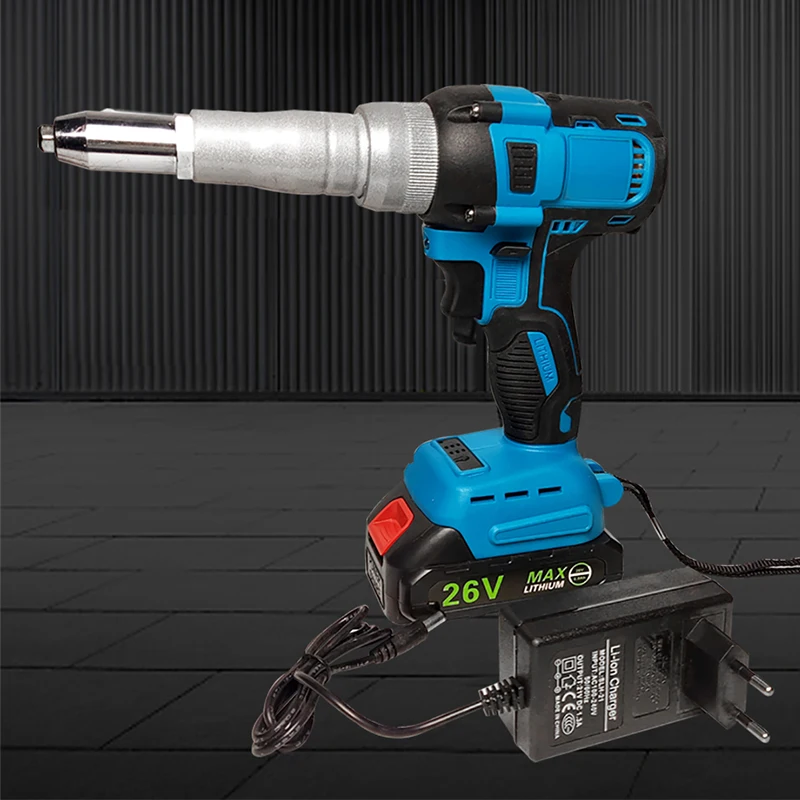 26V Battery Cordless Electric Riveter Gun Brushless Rivet Screwdriver Rechargeable Rivet Nut Gun Power Tool LED Light