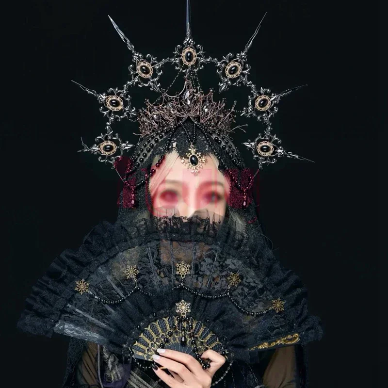 

Lolita Gothic KC Halo Crown Headpiece Baroque Spike Queen Anna Tiara Sun Goddess Devil Headband Halloween Punk Hair Accessories