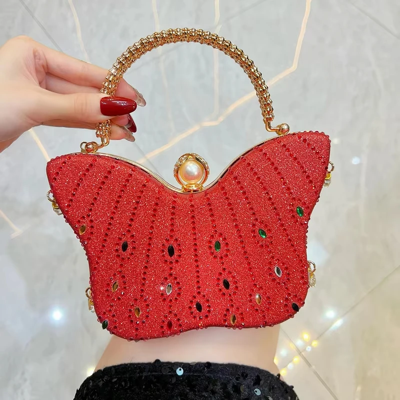 

New Fashion Butterfly Shaped Full Diamond Women's Evening Clutch Bag High-end Luxury Crystal Handbag Prom Party Crossbody Bag