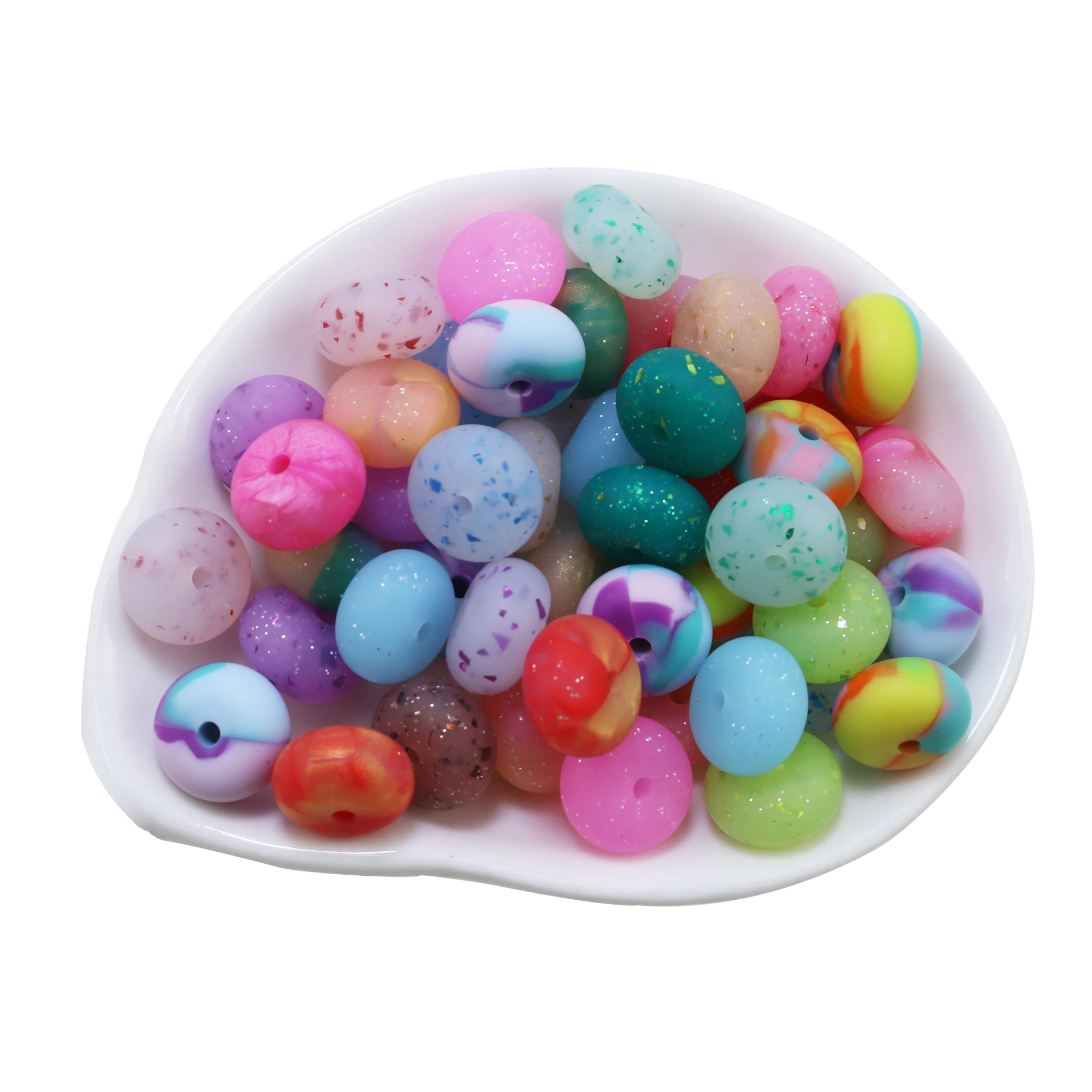 New Arrival 100Pcs 14MM Abacus Silicone Beads Bpa Free Glitter Tie-dye Mini Abacus Balls For Making Pens Lanyard Chain