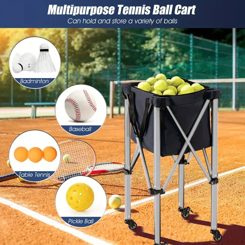 عربة كرة تنس متعددة محمولة قابلة للطي بشعار مخصص عربة تنس مع عجلات سلة عربة تدريب التنس