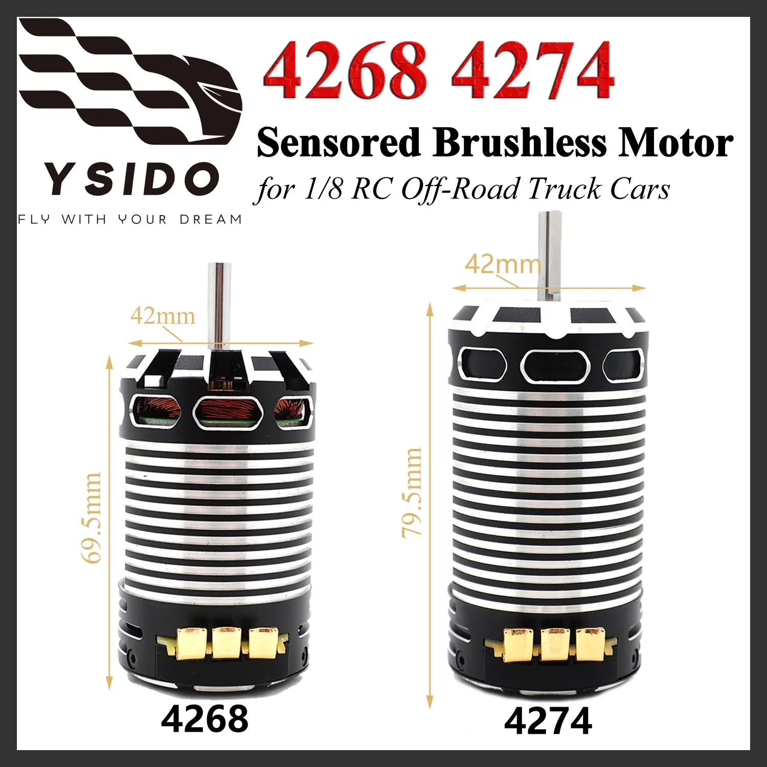 

YSIDO Sensored Brushless Motor 4268 2150/1850KV 4274 2200/1950KV for 1/8 Traxxas Wltoys HSP RC Car On-Road Off-Road Racing Truck