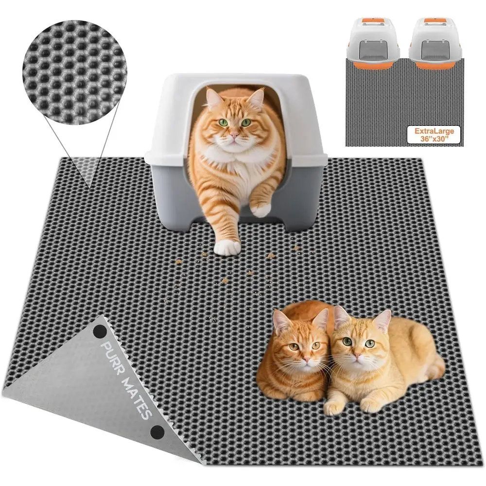 Extra Large Cat Litter Box Trapping Mat, 36x30 Inch, Waterproof and Washable, Anti-Tracking for Paws, Heavy-Duty Non-Slip