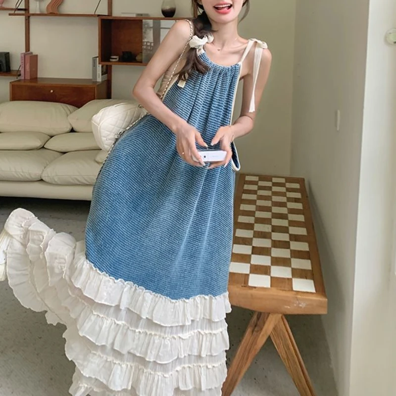 

Retro Irregular 2025 Summer Temperament Sling Dress with Loose Design Women's Long Dress