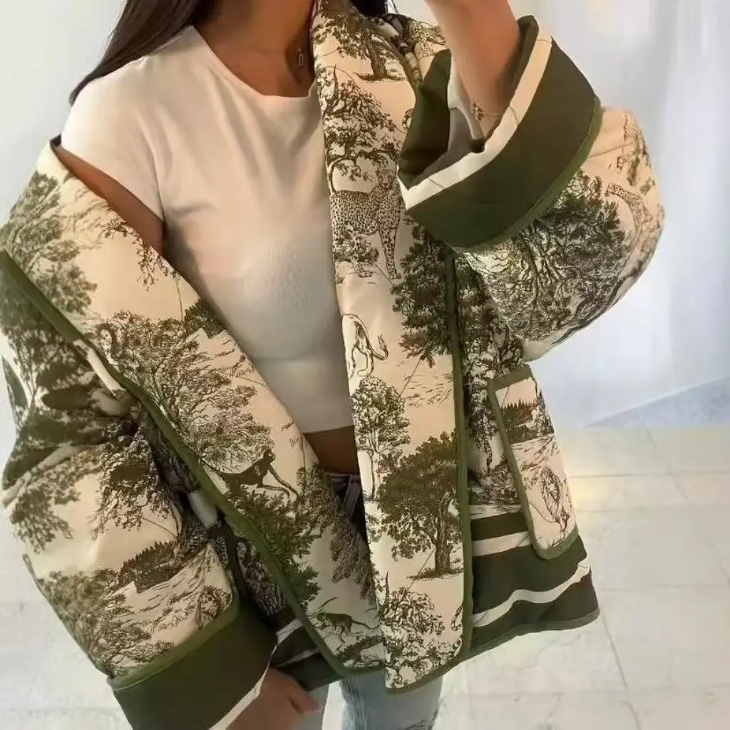 Manteau en coton pour femmes, Double poche, Design imprimé, Style européen et américain, mode automne hiver par