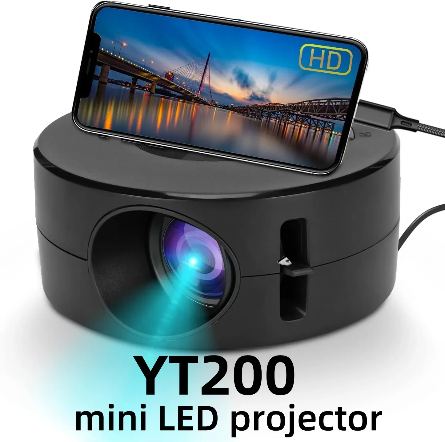 YT200 Home Projector Micro Portable Mini Portable Small Children's Mobile Phone, Projection