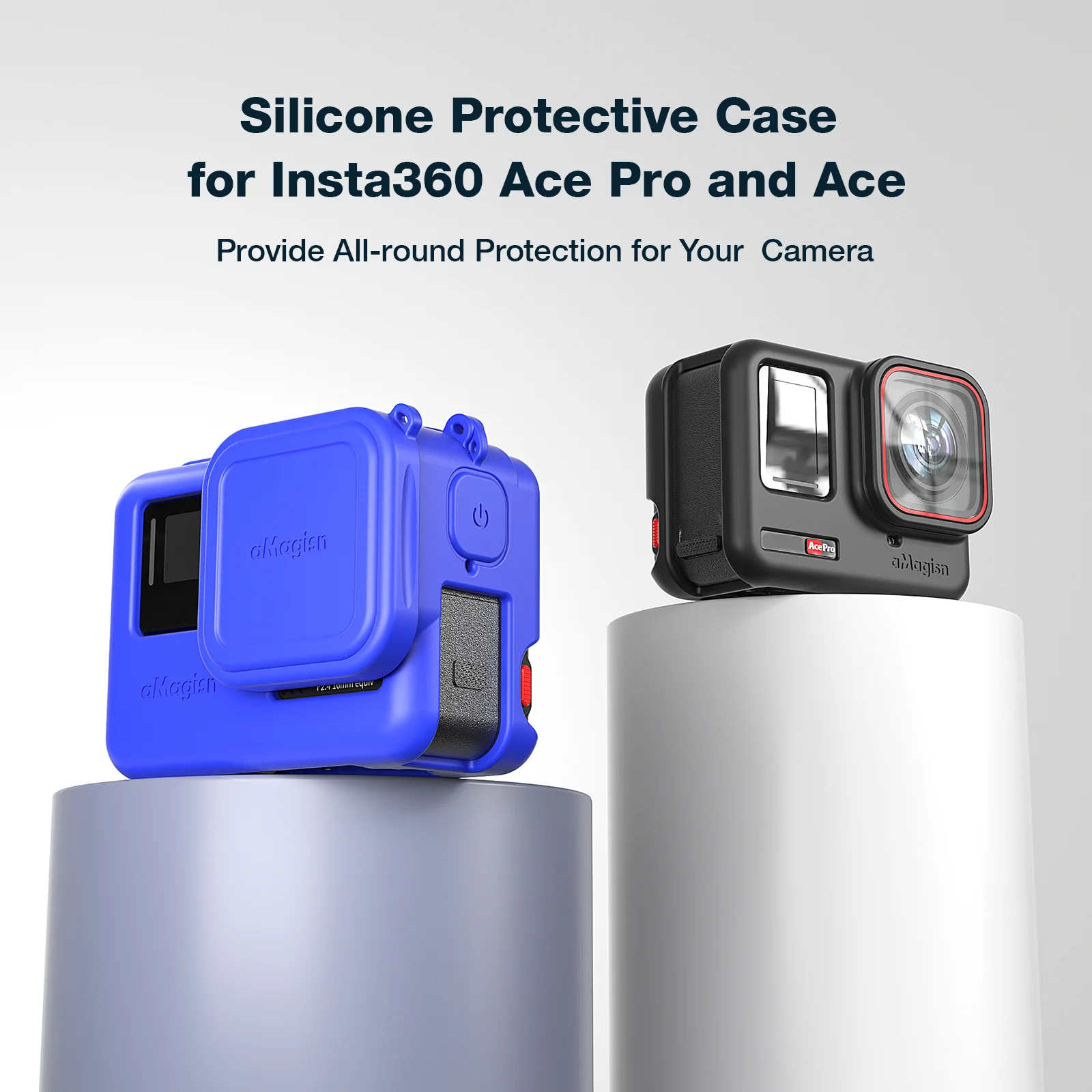 

For Insta360 Ace Pro /Ace Silicone Case+Protective Lens Cap with 2 Lanyard Camera Accessories