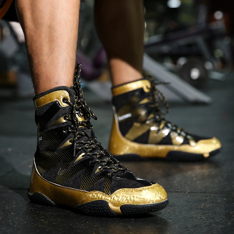 Botas de boxeo profesionales azules para hombres y mujeres, zapatillas de boxeo antideslizantes, zapatos de combate de competición de entrenamiento