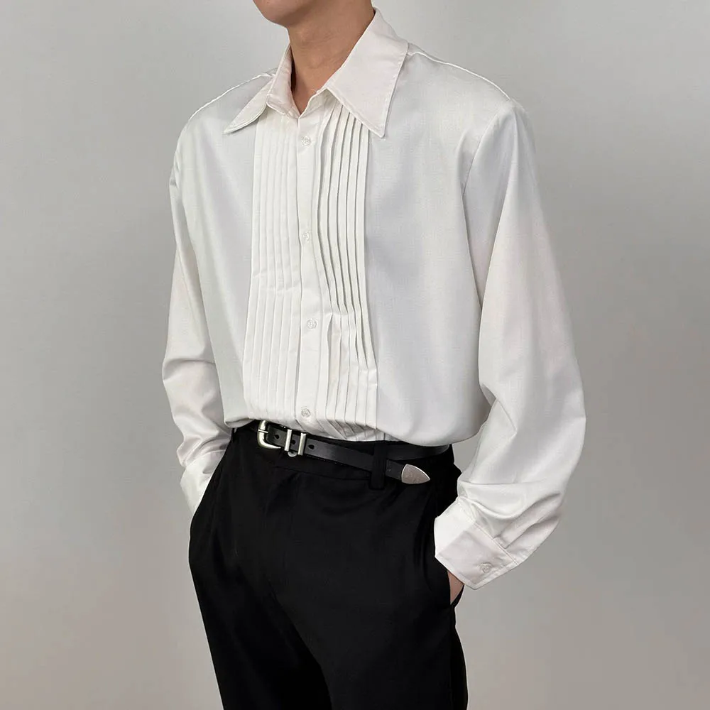 

Осенняя новая мужская однотонная рубашка с длинным рукавом во французском стиле ретро, модные тенденции, свободные повседневные нишевые мужские топы на улице, 2025 г.