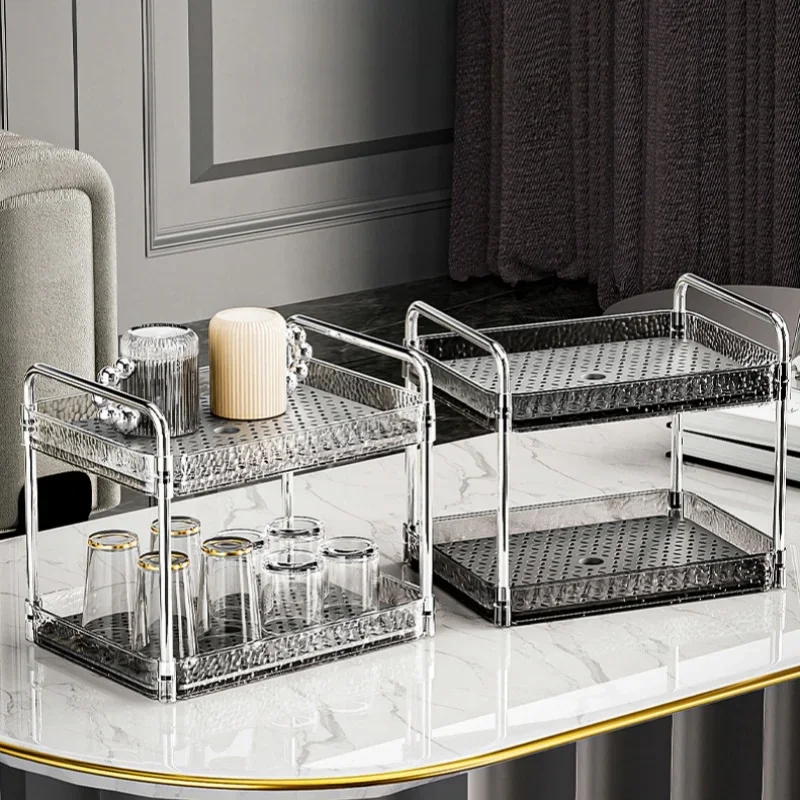 Plastic Double-layer Storage Rack Is Detachable Suitable for Placing Cups Snacks Beverages Seasonings and Household Storage Tray