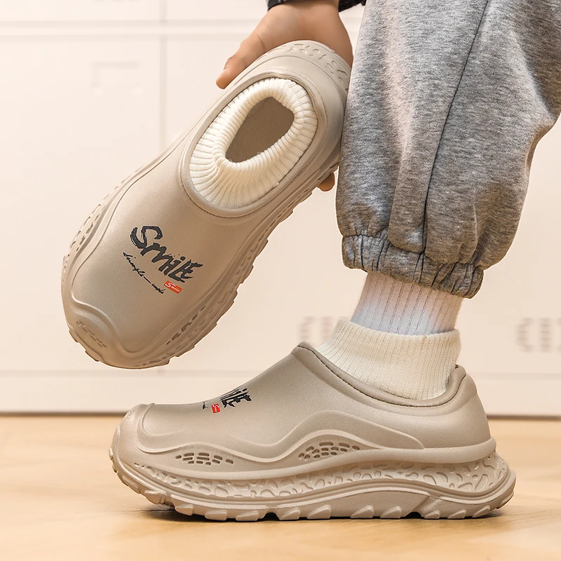 Men Women Couple Shoes Winter Warm Shoes Plush Lining Cotton Slippers Platform Outdoor Kitchen shoes House Waterproof Slippers
