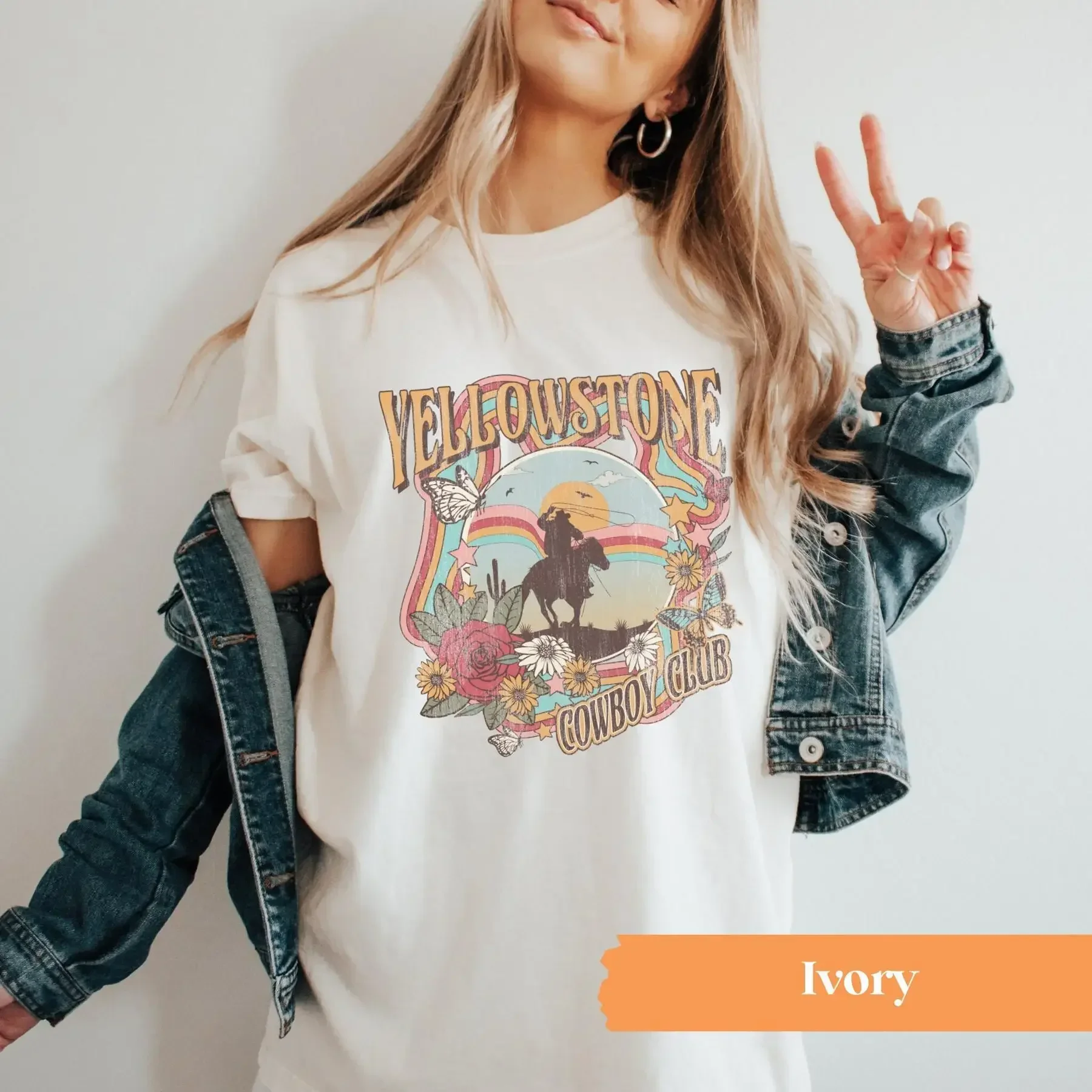 Yellowstone Cowboy Club T Shirt  Wild West National Park Retro