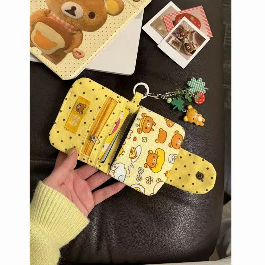 Bolsa de Moedas de Pelúcia Curta Estilo Retrô Fofo Ins, com Desenho de Urso de Desenho Animado, Bolsa de Chaves para Estudantes, Porta-Cartões, Presente Fofo