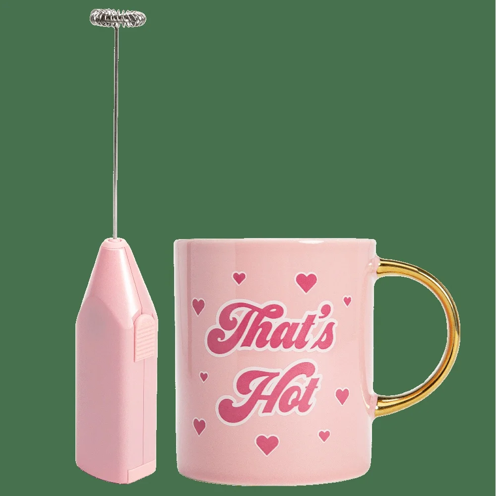 Ceramic Coffee Mug and Electric Milk Frother Set 16oz Battery Powered Perfect Lattes Cappuccinos Easy Clean Iconic Gift