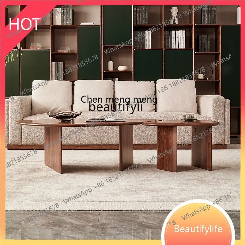 zqNorth America Imported Black Walnut Pure Solid Wood Furniture Living Room Water Drop Tea Table Combination Nordic Side Table