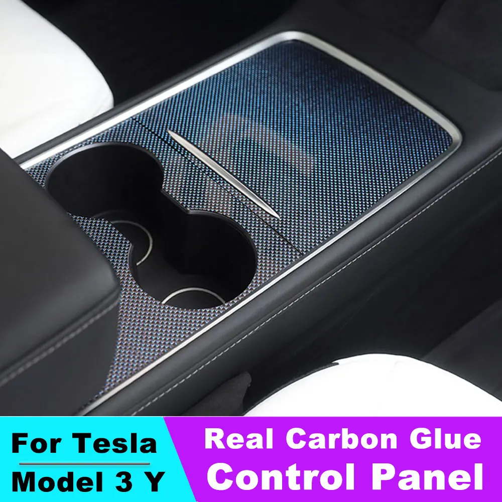 Real Carbon Fiber ultra thin center console cover For Tesla Model 3 Y 2021-23 not affect Central Control push-pull use