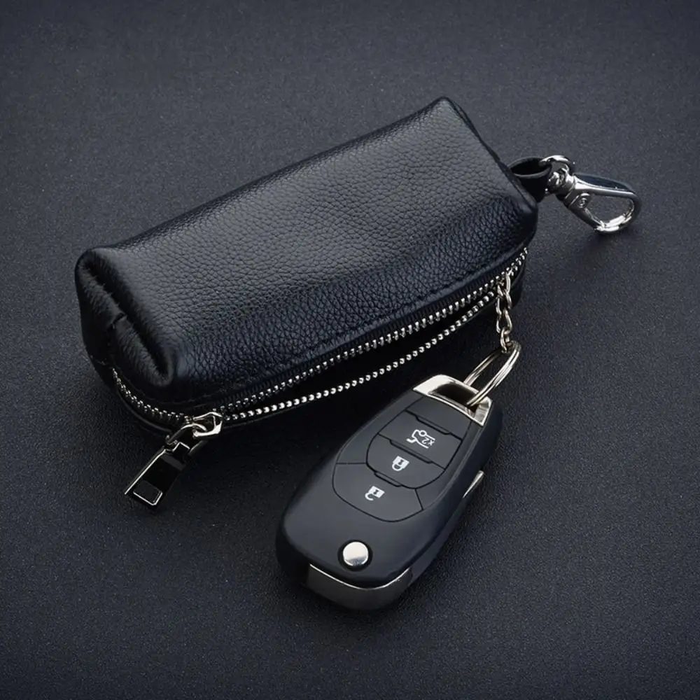 Brelok z prawdziwej skóry torba Unisex na małe klucze w jednolitym kolorze Mini etui na karty portfel wielofunkcyjny przenośne klucze — zdjęcie 7