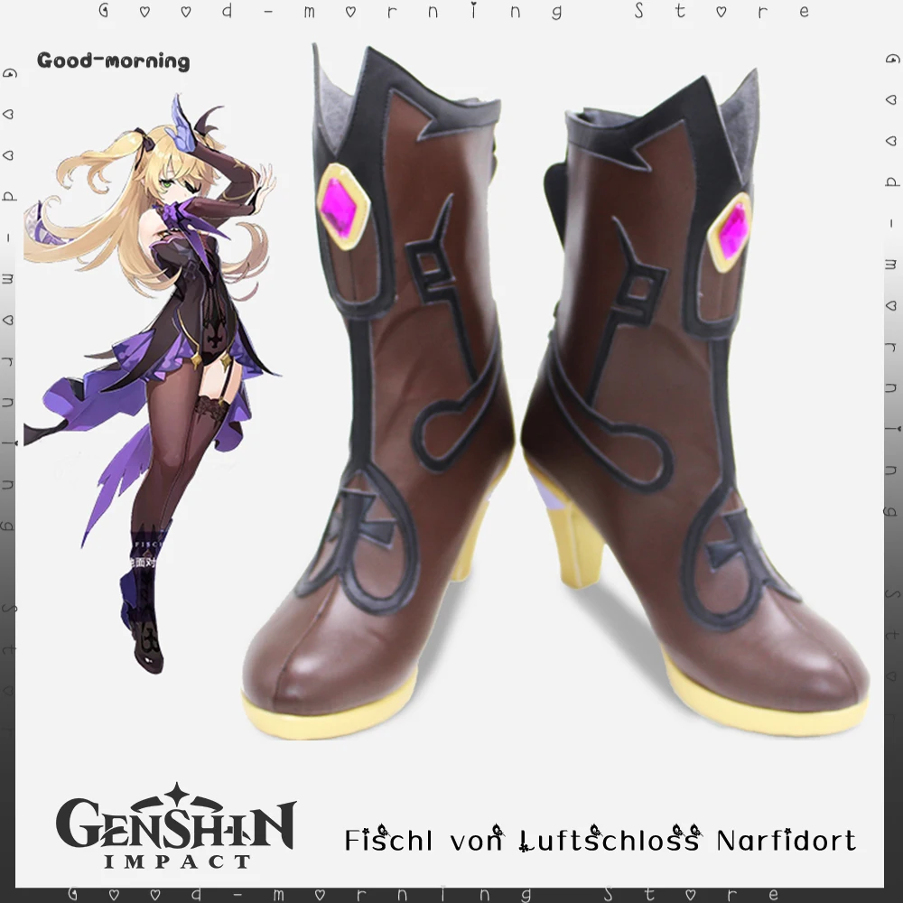 Game Genshin Impact Fischl von Luftschloss Narfidort Cosplay Shoes PU Leather Boots Shoes Halloween Any Size Shoes customize