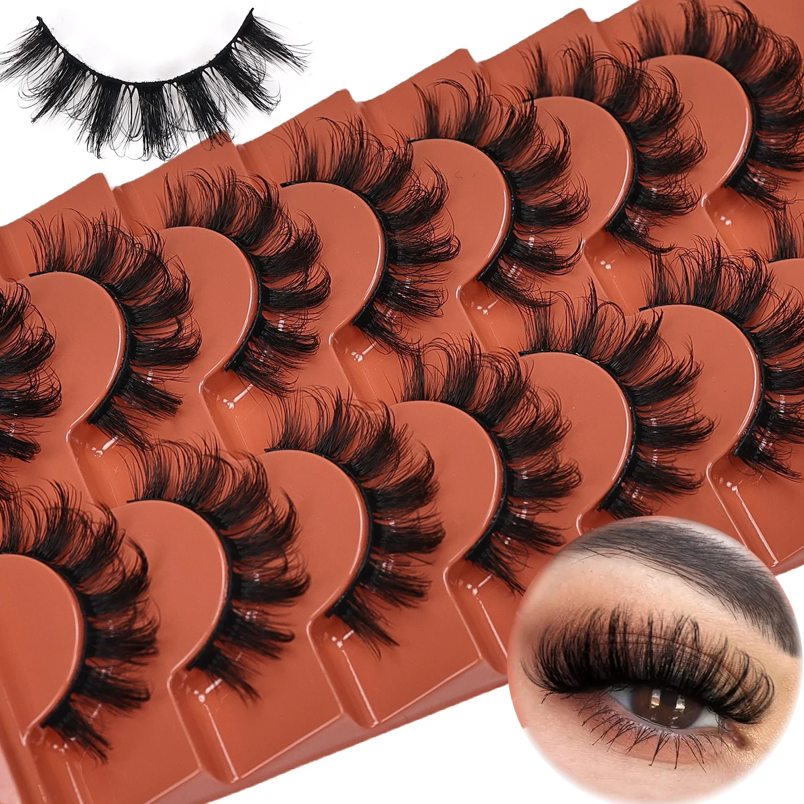 7 Paar flauschige künstliche Wimpern, dünne falsche Wimpern, dickes Volumen, künstliche Wimpern, lockige künstliche Wimpern