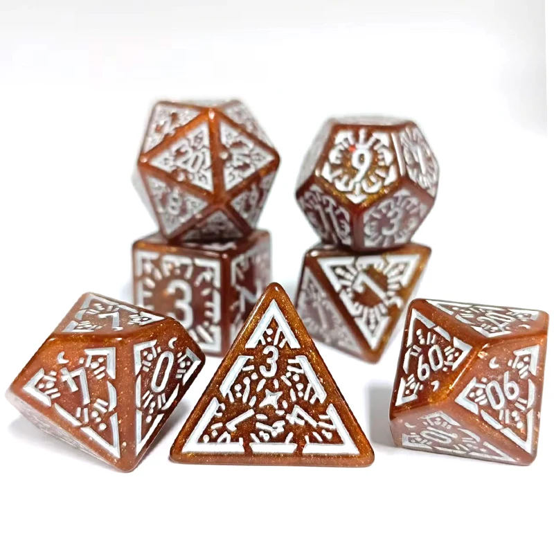 7 قطعة مجموعة شفافة الكلاسيكية رون الإغاثة مجلس لعبة مجموعة نرد TRPG النرد ، متعدد السطوح الجدول لعبة النرد لألعاب النرد RPG #4