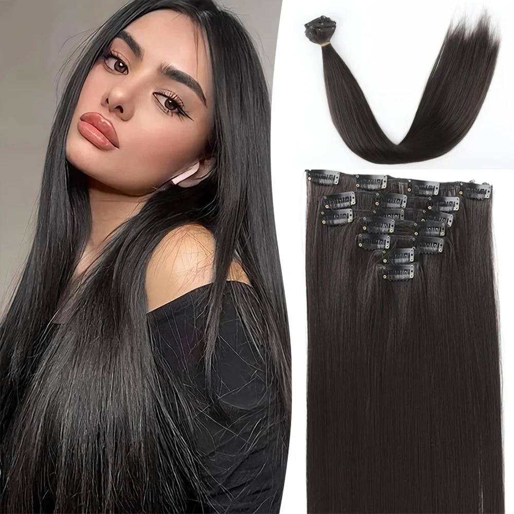 

7PCS/set 16 Clips long silky bone straight Hair Extensions 22inch Synthetic Wigs Clip in Hairpiece wigs Women Hair Accessories