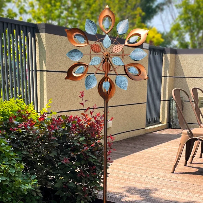 

Double Sided Fan Blades Garden Rotary Windmill Plug-In Iron Pinwheel Decorative Outdoor Yard Ornament Landscape Metal Windmill