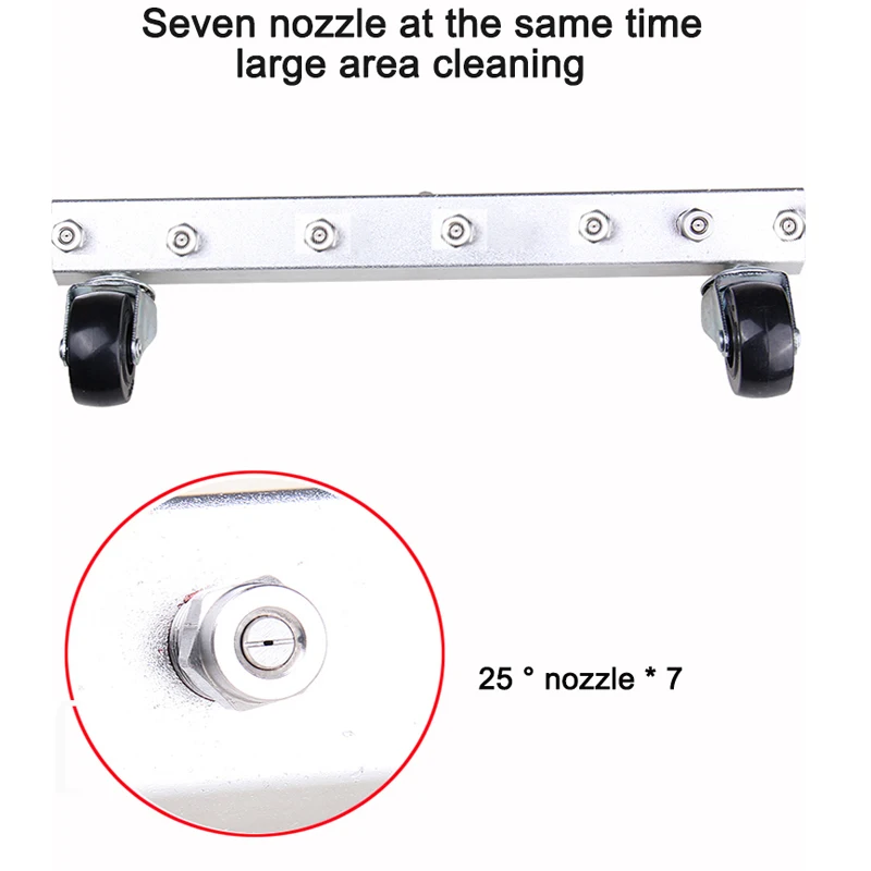 High Pressure Water Gun 53CM 7 Nozzles Chassis Cleaner With Wheels Floor Roads Sanitation Artifact Municipal Cleaning Tool
