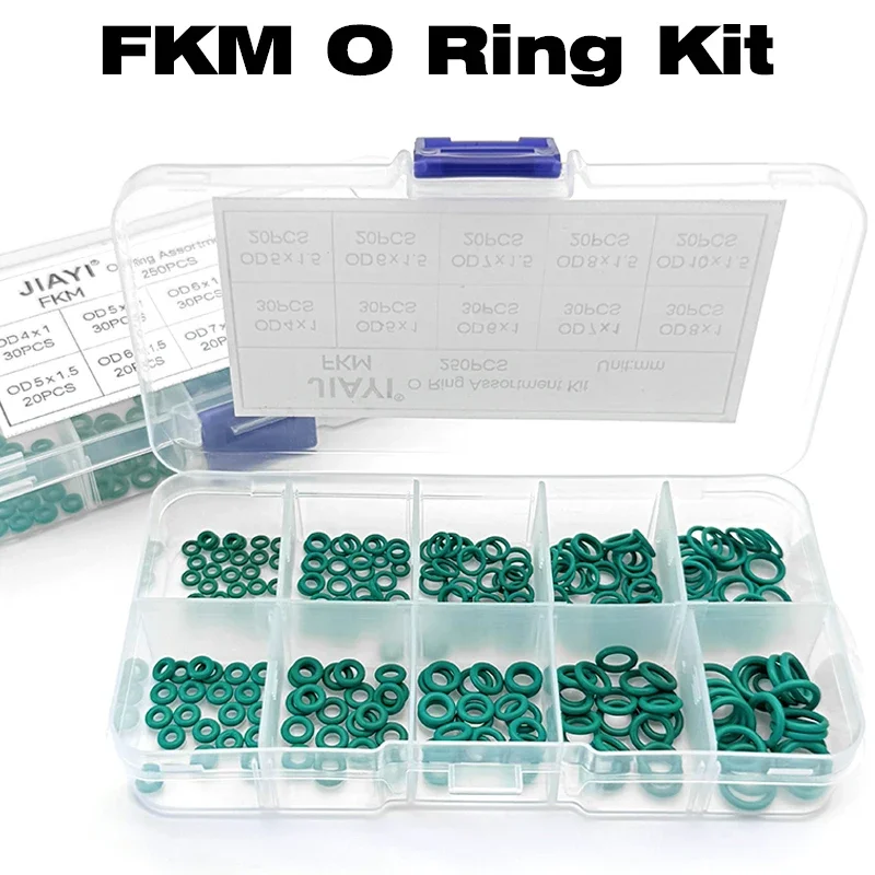 Green FKM Vitons Fluoro Rubber O-Ring Set 10 Sizes OD 4-10mm High Temp Oil Corrosion Resistant Seals for Industrial & Automotive