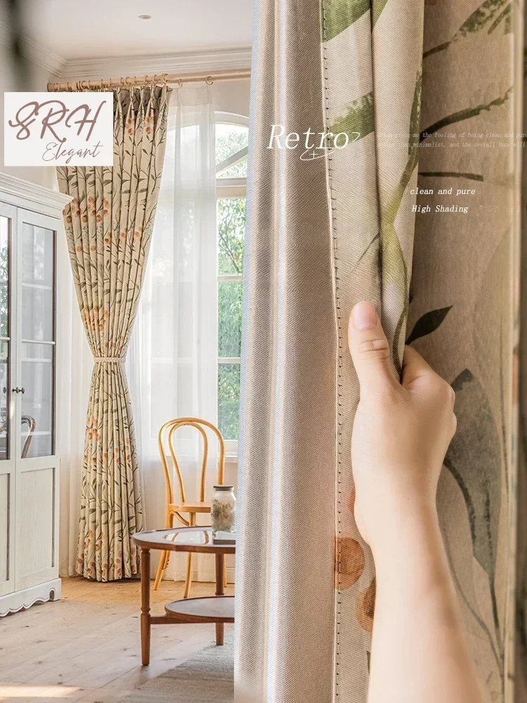 Bedroom Curtain Hook Type Pastoral Style New Living Room American Full Blackout Cloth Bay Window Children's Room Female Compound