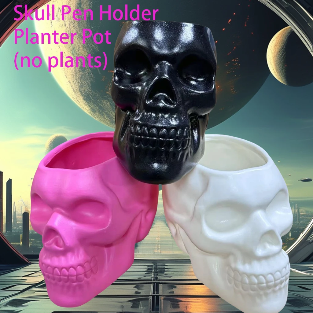 

Skull Shaped Pen Pencil Holder Home Office Desk Halloween Makeup Supplies Office Organizer Accessory Party Dress up Gift Props
