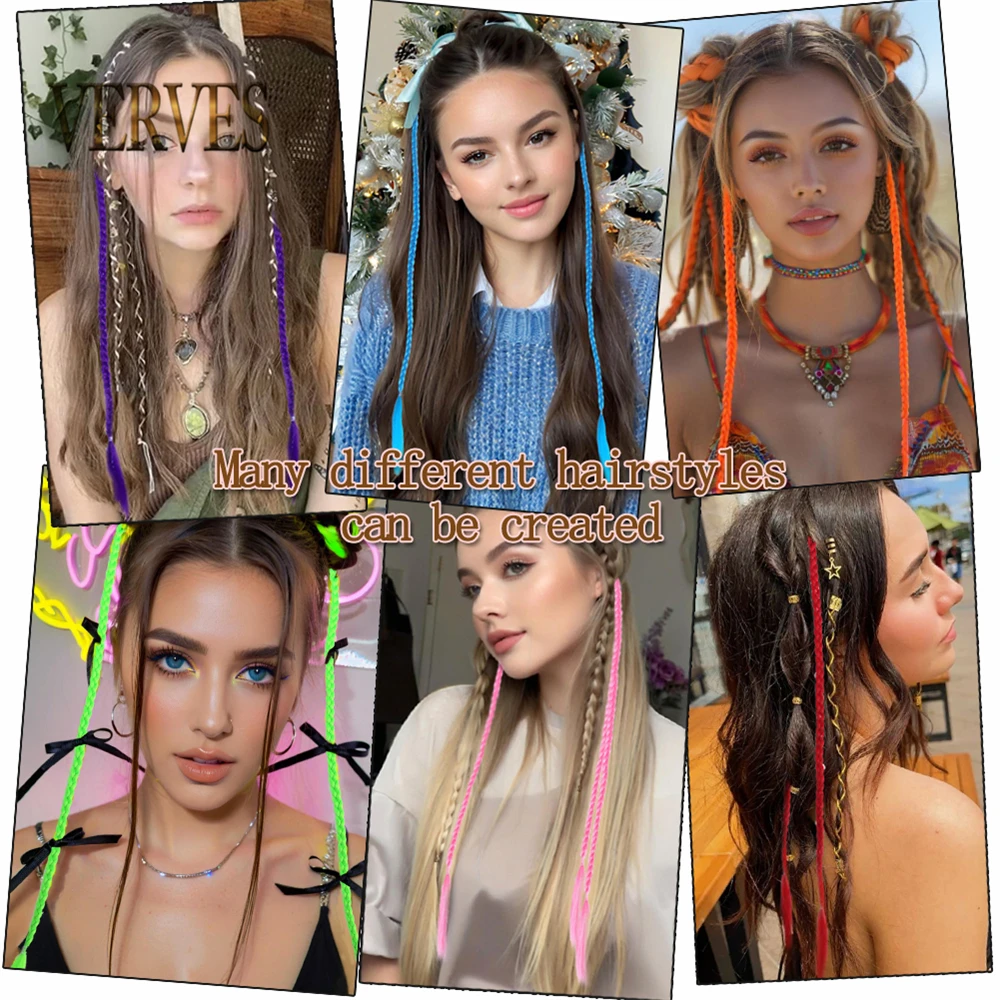 Clip In Braids Hair Extensions 5 Pcs Colorful Synthetic Hair Braiding Braids Box Style Blue Pink Orange Colorful Braids 50 cm