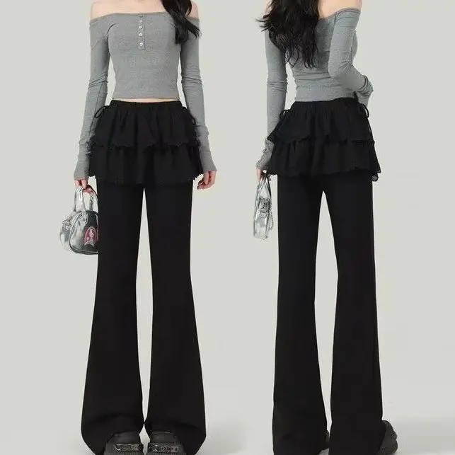 American Sweet Spicy Girl Cake Elastic Skirt Pants Women's Fashion Slimming Micro Flared Wide Leg Pants Autumn New Style