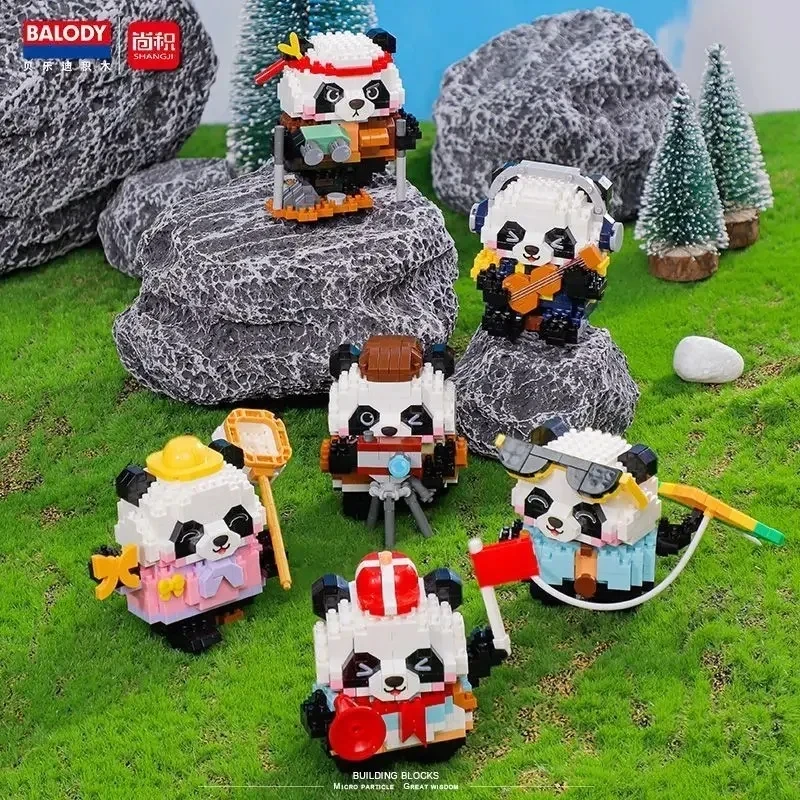 

6pcs/set Creative Fitness Panda Workout Panda Building Blocks DIY Assemble 3D Model Mini Brick Figure Toy Gift For Kid