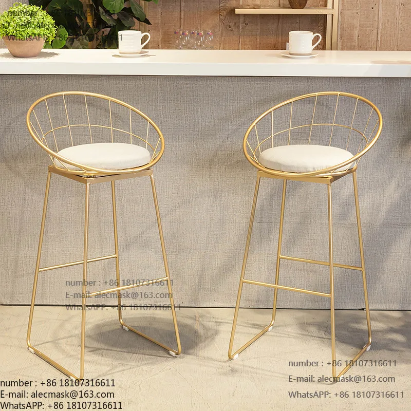 

Nordic bar chair simple wrought iron gold Internet celebrity high stool hollow backrest casual home dining chair bar chair