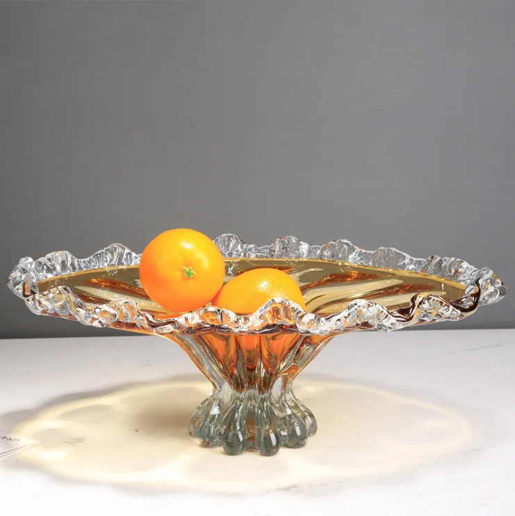 CX light luxury glass large fruit plate home living room coffee table ornament