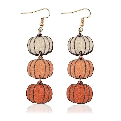 Fashion New Thanksgiving Three Color Pumpkin Double Sided Earrings Triplet Pendant Wooden Earrings Lady Jewelry Gift