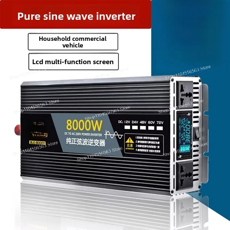 High Power Pure Sine Wave Vehicle Inverter, 12/24/48/60V DC to 220V AC, Truck Battery Power Converter for Car & Home