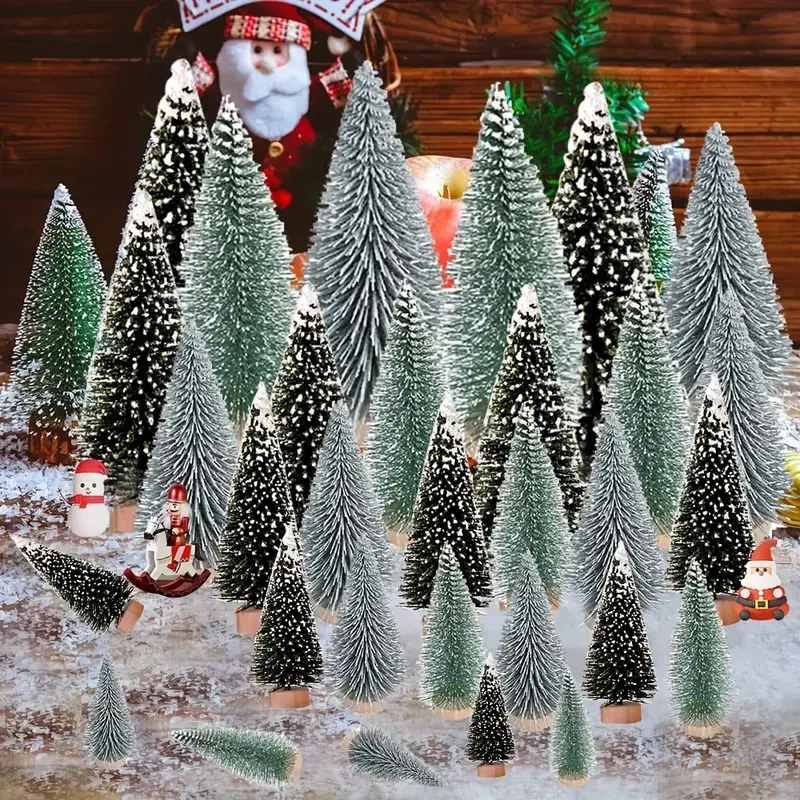 3/15/30 Uds Mini árboles de Navidad, árboles con Base de madera para decoración navideña fiesta de Navidad decoraciones artesanales de mesa para el hogar