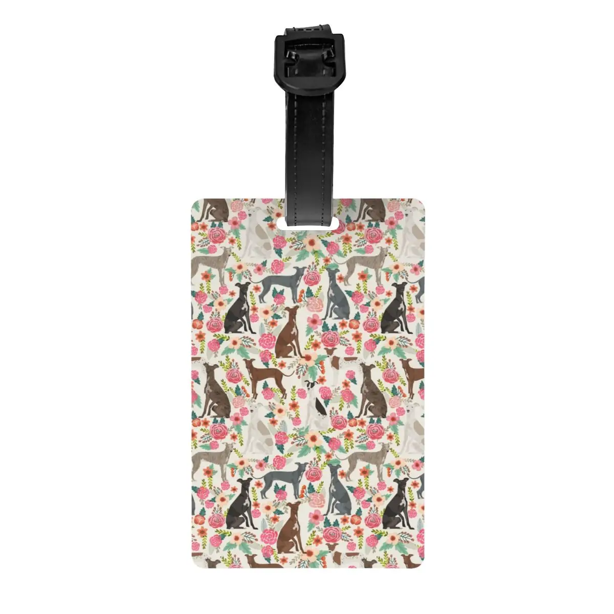 Custom Italian Greyhound Dog Floral Luggage Tag With Name Card Sighthound Whippet Dog Cover ID Label for Travel Bag Suitcase