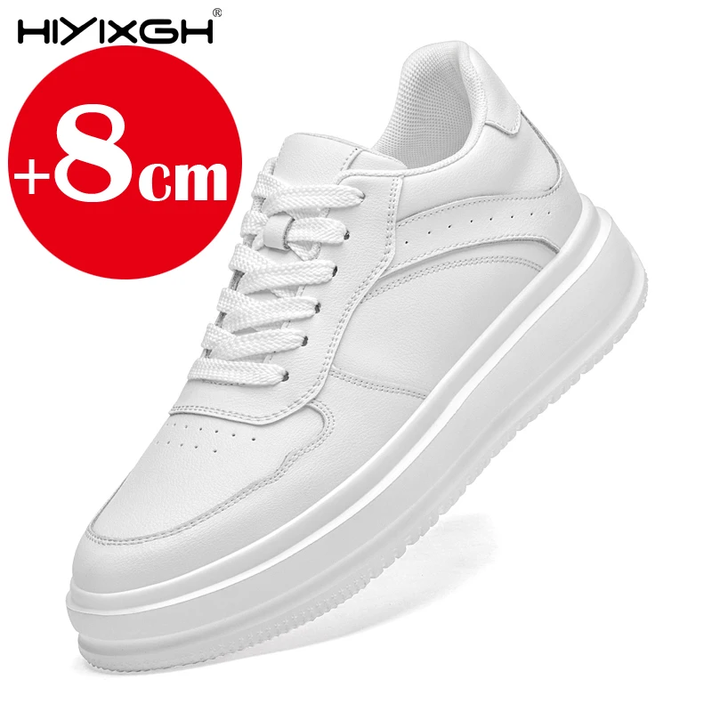

Outdoor shoes higher lift sneakers, 8cm hidden lift genuine leather sneakers breathable casual height increasing shoes