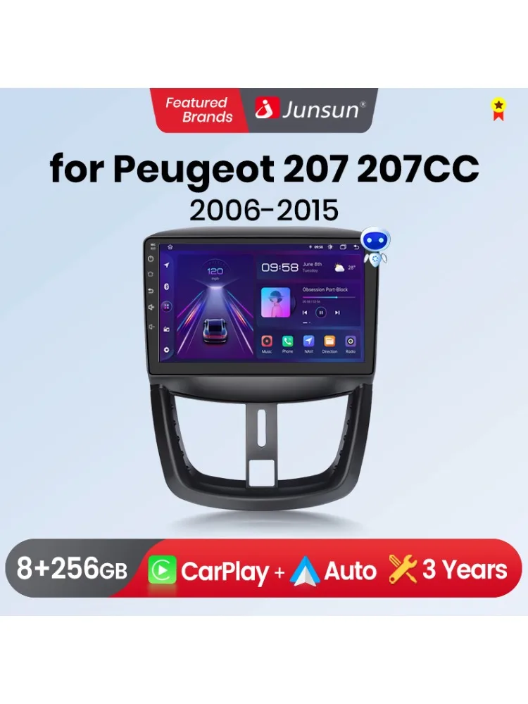 Junsun Carplay Android Auto Radio Voor Peugeot 207 207cc 2006 - 2015 360 Camera Auto Intelligente Systemen Rds Bt Dsp 2din Autoradio - afbeelding 2