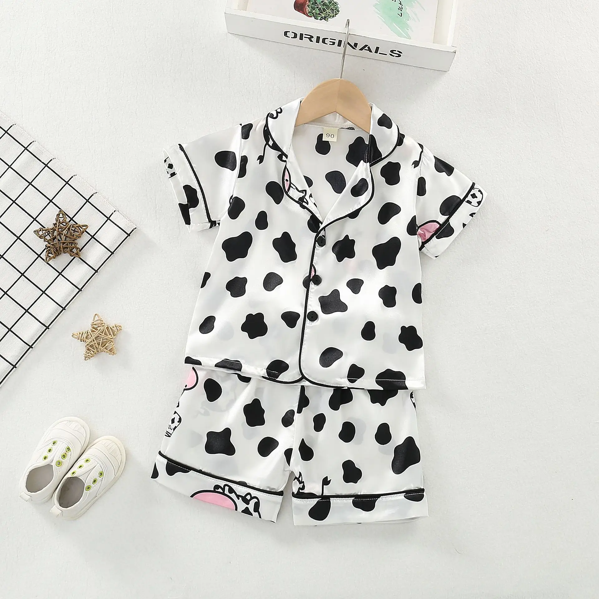 Children Summer Baby Boys Girls Short Sleeve Satin Bear T-shirts + Pants Home Pajama 2Pcs/Sets Toddler Kids Sleepwear Clothes