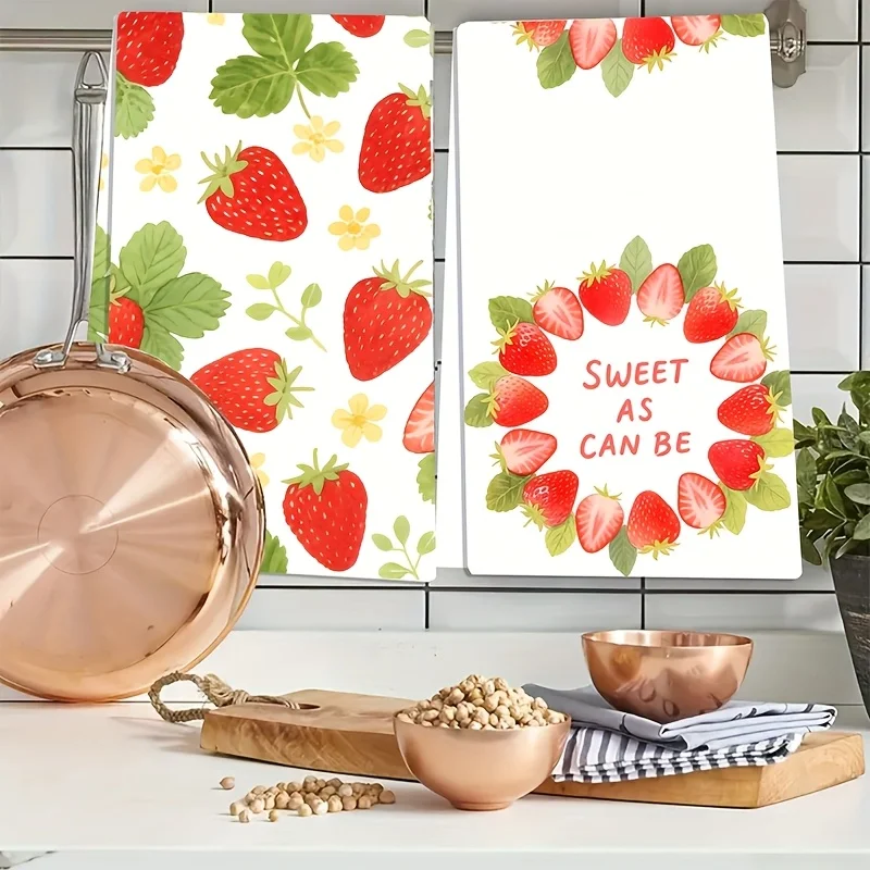 2 pieces, lemon wreath pattern printed microfiber towel, kitchen decorative towel